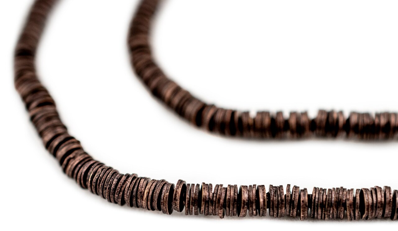 The Bead Chest Antiqued Copper Flat Disk Heishi Beads (3mm), 24" Strand, Handmade for Jewelry Making & Crafts | Approximately 1150 Beads